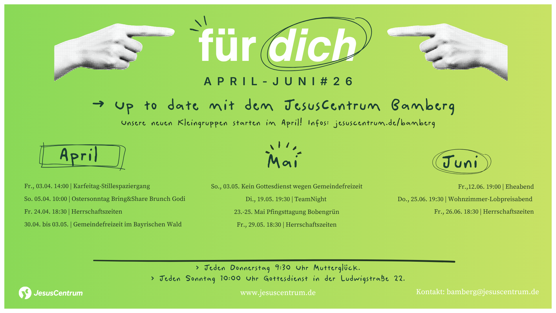 Quartalsflyer Termine JesusCentrum Bamberg April Mai Juni